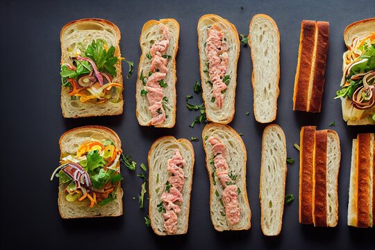 Delicious Sandwiches With Crispy Bread And Various Ingredients 3d Illustration