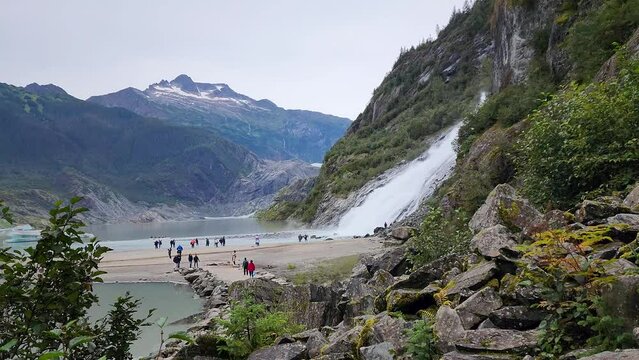 Nugget Falls near Mendenhall Glacier in Juneau Alaska viewed from nugget trail