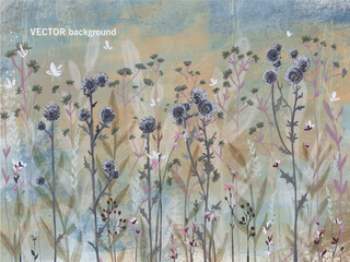 Floral Background watercolor wild field flowers
