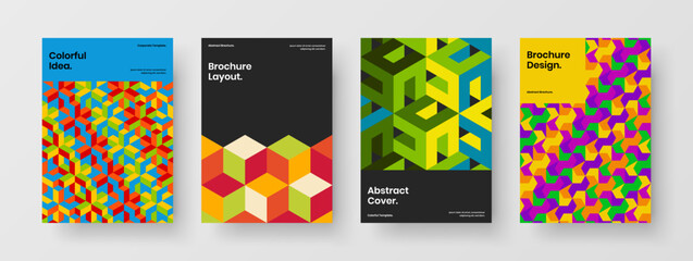 Isolated front page vector design template composition. Original geometric hexagons company identity illustration set.