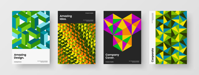 Unique geometric shapes flyer layout set. Minimalistic book cover design vector concept bundle.