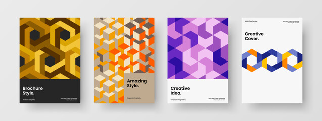 Fototapeta premium Amazing geometric pattern annual report layout bundle. Trendy company cover design vector illustration composition.