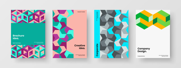 Simple mosaic hexagons booklet concept collection. Abstract poster A4 design vector layout bundle.