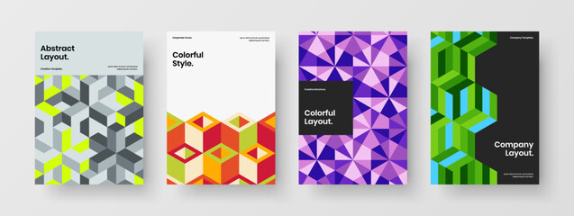 Amazing postcard A4 design vector illustration collection. Trendy geometric tiles brochure concept set.