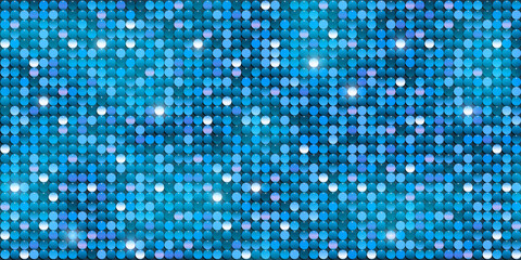 Bright shiny blue sequins or paillettes on fabric - obrazy, fototapety, plakaty