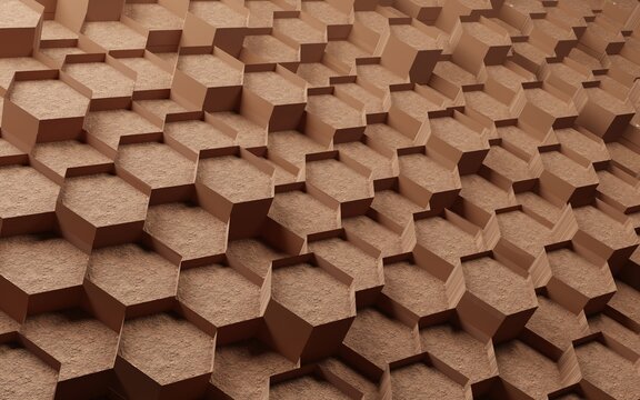 3d Abstract Hexagon With Red Sand Texture Concept Background