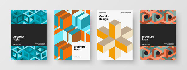 Creative geometric hexagons corporate cover layout set. Colorful company identity vector design concept collection.
