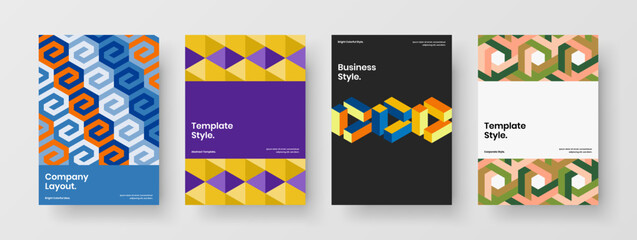 Abstract handbill A4 design vector layout set. Isolated geometric shapes company brochure illustration bundle.