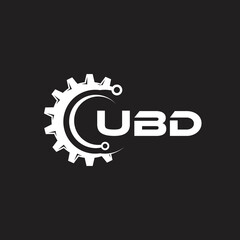 UBD letter technology logo design on black background. UBD creative initials letter IT logo concept. UBD setting shape design.
