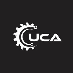 UCA letter technology logo design on black background. UCA creative initials letter IT logo concept. UCA setting shape design.
