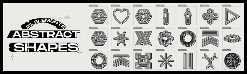 Collection of Y2K elements. Minimalist geometric elements. Abstract bauhaus and boho cosmic style.