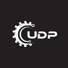 UDP letter technology logo design on black background. UDP creative initials letter IT logo concept. UDP setting shape design.
