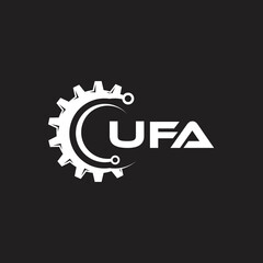 UFA letter technology logo design on black background. UFA creative initials letter IT logo concept. UFA setting shape design.
