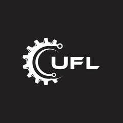 UFL letter technology logo design on black background. UFL creative initials letter IT logo concept. UFL setting shape design.
