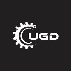 UGD letter technology logo design on black background. UGD creative initials letter IT logo concept. UGD setting shape design.
