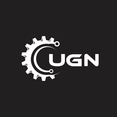 UGN letter technology logo design on black background. UGN creative initials letter IT logo concept. UGN setting shape design.
