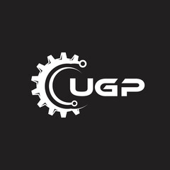 UGP letter technology logo design on black background. UGP creative initials letter IT logo concept. UGP setting shape design.
