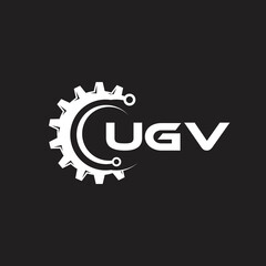 UGV letter technology logo design on black background. UGV creative initials letter IT logo concept. UGV setting shape design.
