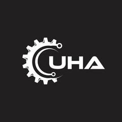 UHA letter technology logo design on black background. UHA creative initials letter IT logo concept. UHA setting shape design.
