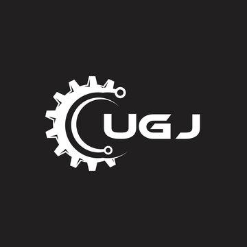 UGJ letter technology logo design on black background. UGJ creative initials letter IT logo concept. UGJ setting shape design.

