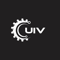 UIV letter technology logo design on black background. UIV creative initials letter IT logo concept. UIV setting shape design.

