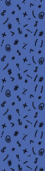 pattern with the image of keyboard symbols. Punctuation marks. Template for applying to the surface. blue background. Vertical banner for insertion into site.