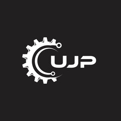UJP letter technology logo design on black background. UJP creative initials letter IT logo concept. UJP setting shape design.

