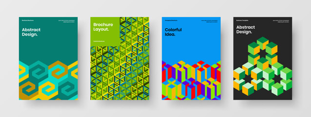 Multicolored geometric hexagons pamphlet concept composition. Amazing catalog cover A4 design vector illustration collection.