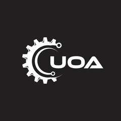UOA letter technology logo design on black background. UOA creative initials letter IT logo concept. UOA setting shape design.
