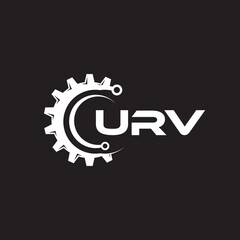 URV letter technology logo design on black background. URV creative initials letter IT logo concept. URV setting shape design.

