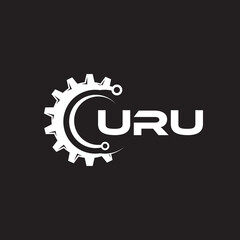 URU letter technology logo design on black background. URU creative initials letter IT logo concept. URU setting shape design.

