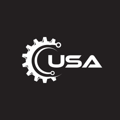 USA letter technology logo design on black background. USA creative initials letter IT logo concept. USA setting shape design.
