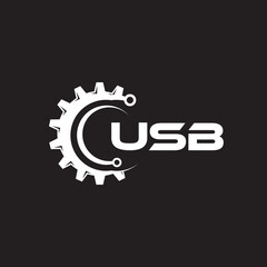 USB letter technology logo design on black background. USB creative initials letter IT logo concept. USB setting shape design.
