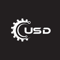 USD letter technology logo design on black background. USD creative initials letter IT logo concept. USD setting shape design.
