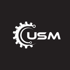 USM letter technology logo design on black background. USM creative initials letter IT logo concept. USM setting shape design.
