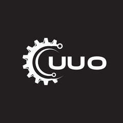 Obraz premium UUO letter technology logo design on black background. UUO creative initials letter IT logo concept. UUO setting shape design. 