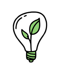 A light bulb with a green sprout. Co2 concept of climate change. Recycling. Vector isolated doodle