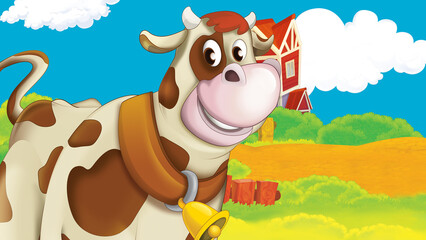 cartoon farm scene with cow illustration