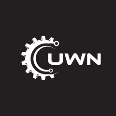 UWN letter technology logo design on black background. UWN creative initials letter IT logo concept. UWN setting shape design.
