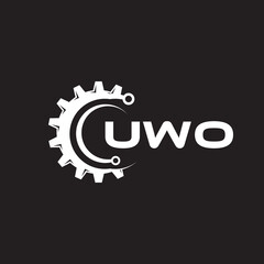 UWO letter technology logo design on black background. UWO creative initials letter IT logo concept. UWO setting shape design.
