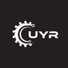 UYR letter technology logo design on black background. UYR creative initials letter IT logo concept. UYR setting shape design.
