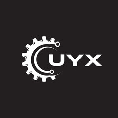 UYX letter technology logo design on black background. UYX creative initials letter IT logo concept. UYX setting shape design.
