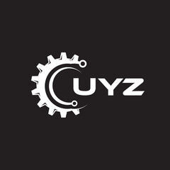 UYZ letter technology logo design on black background. UYZ creative initials letter IT logo concept. UYZ setting shape design.
