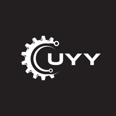 Obraz premium UYY letter technology logo design on black background. UYY creative initials letter IT logo concept. UYY setting shape design. 