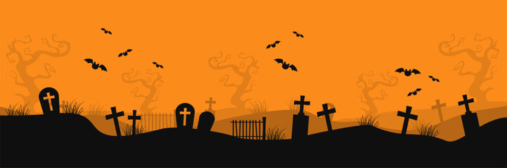 Halloween Background with a spooky atmosphere in a tomb and orange color. Suitable to use on Halloween event. Also suitable for uploading social media at Halloween event