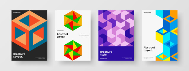 Original mosaic pattern corporate identity concept set. Unique magazine cover A4 design vector template collection.
