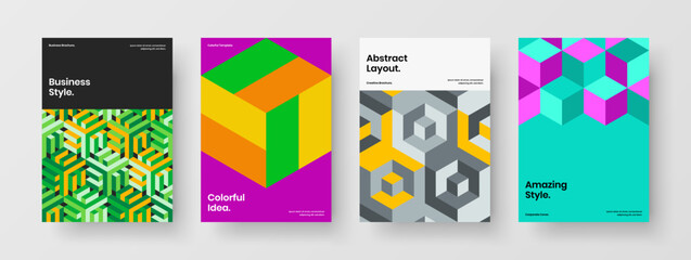Premium geometric shapes annual report layout set. Colorful leaflet vector design concept composition.