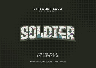 Soldier stripes text effect. Soldier pattern text effect. trendy gamer or streamer logo template.