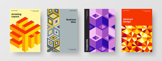 Isolated company brochure vector design illustration bundle. Simple geometric pattern banner concept collection.
