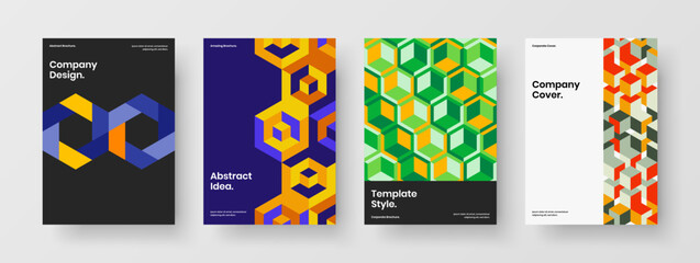 Modern handbill A4 vector design concept collection. Creative geometric tiles catalog cover illustration composition.